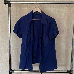 Navy blue button down short sleeve blouse